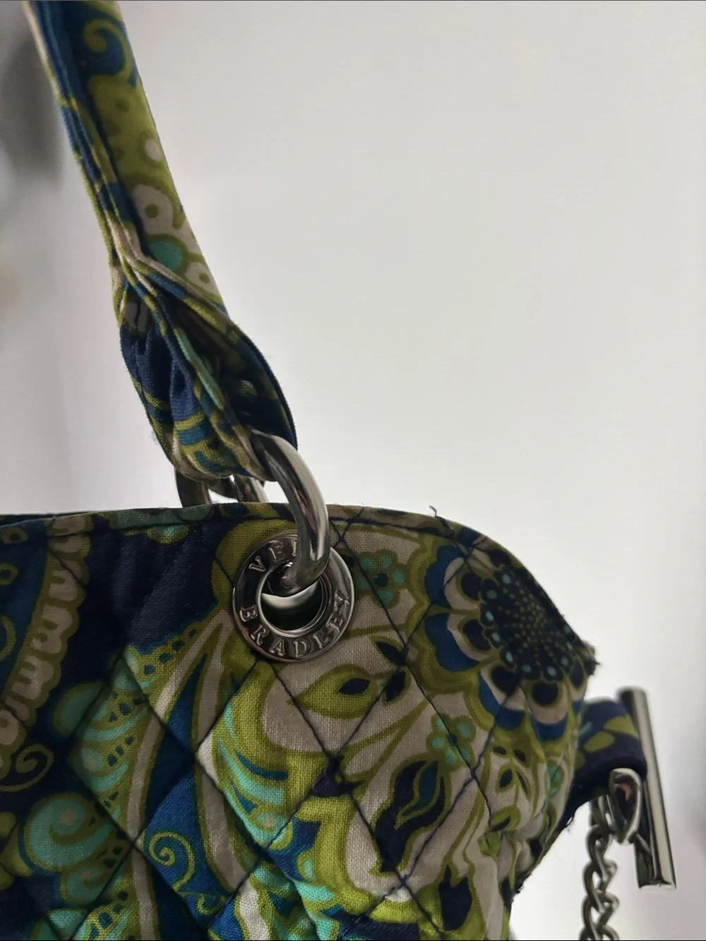 Y2K Vera Bradley Green Blue Paisley Satchel Silver Chain